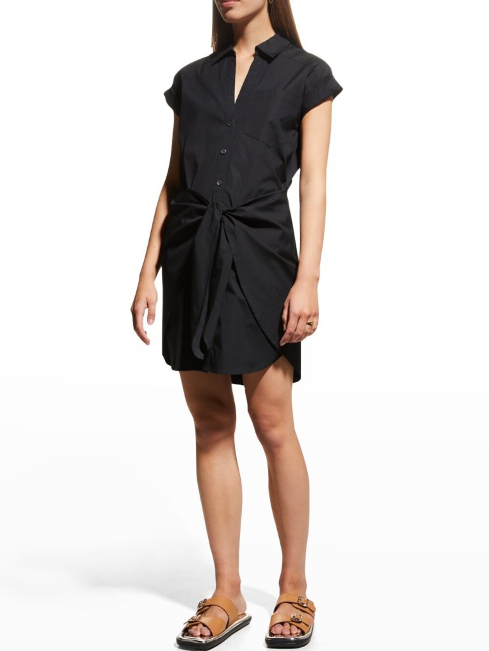Veronica Beard 'Aimee' Cotton-Poplin Tie-Waist Shirtdress, Black